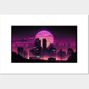 Synthwave City By Night Posters and Art